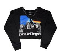 Pink Floyd Dark Side Of The Moon Cropped Long Sleeve Shirt Lace Up Size L