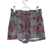 Staccato High Waisted Black White Striped Red Floral Bow Tie Waist Shorts Small