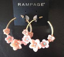 Rampage 3D Peach Floral Gold Hoops