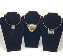 3 Boho Choker Necklaces ~ Silver Butterfly ~ Gold ~ Wooden Beads Stone Charm