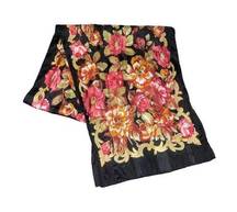 Vintage Kathie Lee Long Scarf Floral Pattern on Black Background Scarf