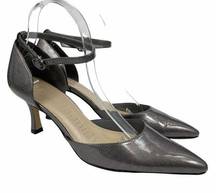 Norma Kamali Pointed Toe Ankle Strap Pumps Metallic Gray Size 9