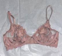 Victoria's Secret Vintage Style  Light Pink Floral See Through Mesh Bra size 32D