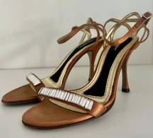 Crystal Sandal Heels - Bronze Gold Satin 36/6