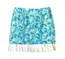 Womens Size 10 Pleated Bow Cotton Skirt Tropical Blue White