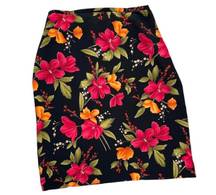 Vintage  Black & Pink Floral Tropical Printed Midi Skirt