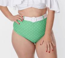 Unique Vintage Apple Mint & White Pin Dot Swim Bottoms SMALL