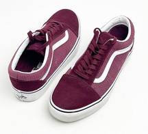 VANS Burgundy Herringbone Print Suede Captoe Heels Lace Up Sneakers, Size 11