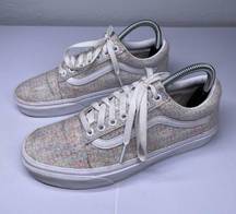 Vans Women Size 8 White Pink Blue Knit Fabric Old Skool Sneaker Shoe Skate