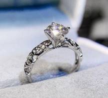 18K White Gold Plated Adjustable 1.5 CT CZ Diamond Wedding Ring for Women