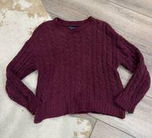 American Eagle Chenille Maroon Red Cable Knit Sweater