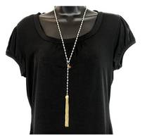 Skinny by Jessica Elliot Necklace Blue Rosary Bead Glass Bead Y Drop Tassel