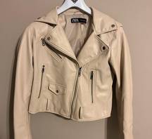 ZARA  Cream Cropped Leather Jacket Size M