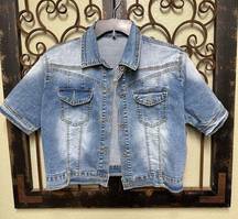 Jean short sleeve button up 1/2 jacket