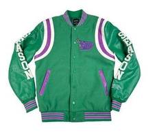 Boohoo Man x Da Baby - Letterman Varsity Jacket in Green Purple