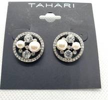 NWT Tahari Silver Rhinestone & Faux Pearl Earrings