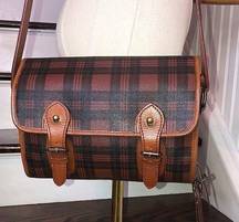 Ralph Lauren  Brown Tartan Plaid Tote Crossbody Messenger Saddle Bag