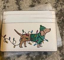 Kate Spade  Small Slim Leather Card Holder Case Claude Dog Holiday Lights