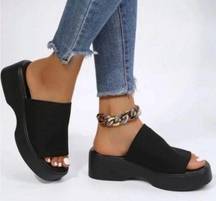 Happy Y2k Chunky Platform Slip On Cloth Open Toe Sandals Size 9