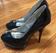 Charlotte Russe Shiny Black Peep Toe Pumps S8