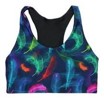 Terez Womens DuoKnit Sports Bra Lucky Feathers Racerback. Size XL. NWT