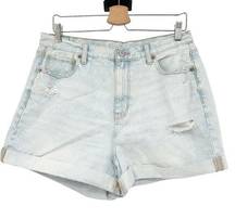 American Eagle  Womens Rainbow Stripe Cuffed Denim Jean Mom Shorts Size 14 Blue