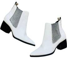 Sol Sana White Silver Black Dial Ankle Booties size 38 / 7.5 Near Mint Point Toe