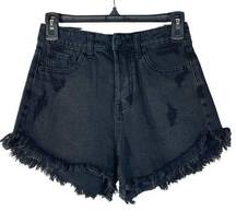 Wild Fable  SZ 0 Jean Shorts Button-Fly Distressed High-Rise Frayed Hems Black