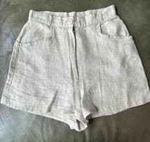 Wrapper Vintage 90s Y2K High Waisted Linen Beige Mini Shorts