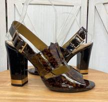 BCBGirls Patent Leather Tortoise Shell Double Strap Block Heels Brown 7.5