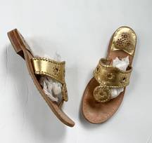 Jack Rogers Jacks Metallic Leather Flat Thong Sandal in Gold