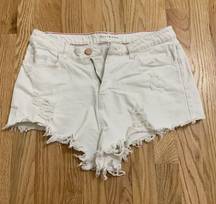 Distressed White Denim Shorts