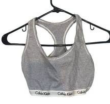 Calvin Klein  Gray Striped Racerback Cotton Blend Logo Trim Sports Bra Women Sz M