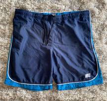 Nike Y2K Vintage Style Navy Blue  Swim Shorts Swim Trunks w/ Elastic Drawstring Waist