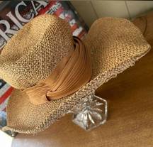 Vintage Crochet Raffia Hat Straw Floppy Hat