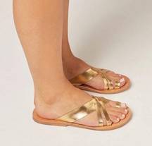 l*Space Shore Break Gold Leather Sandal, Sz 7