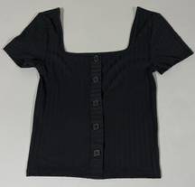 Abound Ribbed Square-Neck Button-Down Short Sleeve Tee T-Shirt Top Blouse XS 🖤