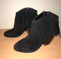 Faux Suede Black Fringe Boots