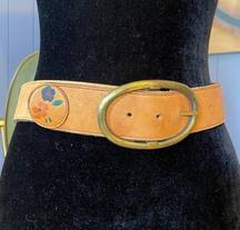 Vintage Hand Painted Brown Leather Bohemian Belt