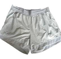 Nike  Dri-Fit Shorts Women’s Running Gym Size M Swoosh Logo Light Grey Lined​