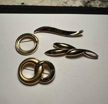 Lot Of 3 Vintage Gold Tone Brooch Pins Signed 1 Trifari 3 Monet