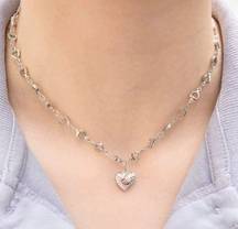 Silver Heart Pink Crystal Chained Necklace Accessories