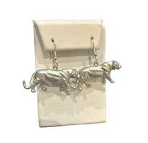 Silver brushed lioness figurine dangle earrings