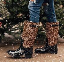 Leopard Print Black Rain Boots