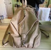 Beige Leather Small Backpack