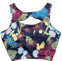 So Floral Cutout Sports Bra Navy Blue Multicolor Size Small NWT