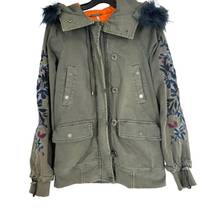 Free People  Follow Me Close Embroidered Green Parka Jacket with Fur‎ Hood XS