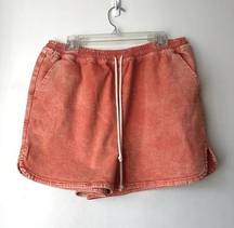 Orange Acid Wash Mini Drawstring Summer Shorts Plus Size 1X