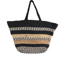 LOVESTITCH Jute Woven Striped Beach Tote Bag