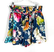 Blue Multicolored Floral High Rise Tie Waist Paper Bag Shorts S